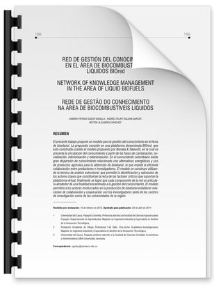 Portada: NETWORK OF KNOWLEDGE MANAGEMENT IN THE AREA OF LIQUID BIOFUELS.