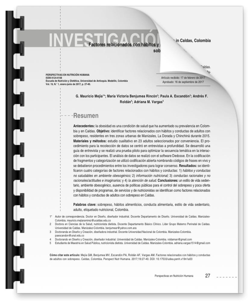 Portada: Factors related to habits and behaviors of overweight adults in Caldas.
