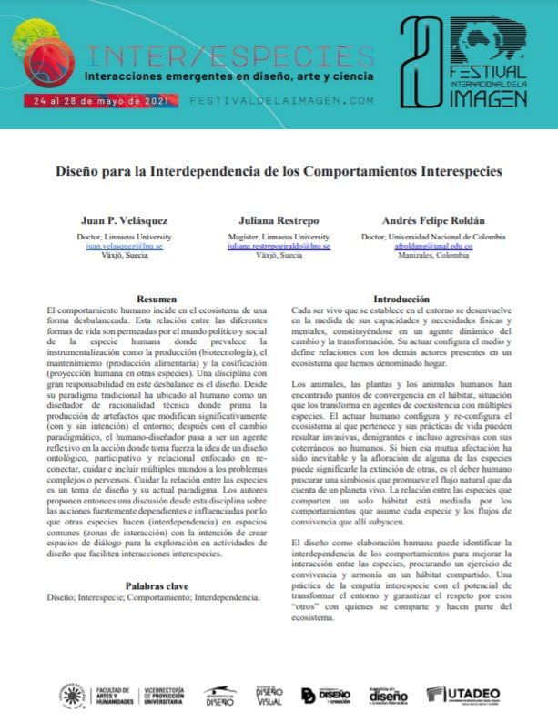 Portada: Design for the Interdependence of Interspecies Behaviors.